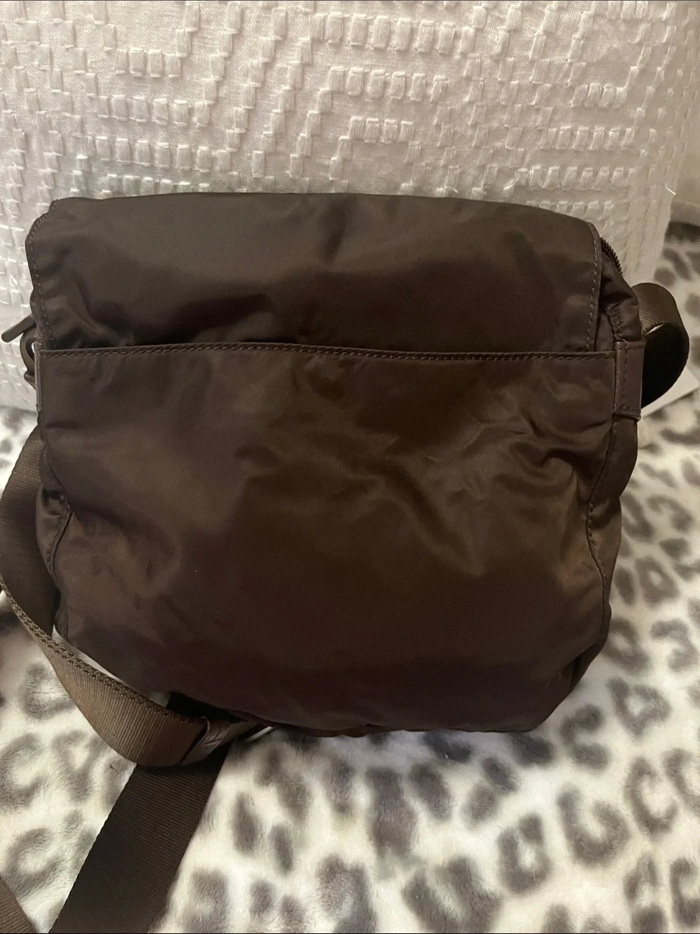 Tumi Brown Nylon Crossbody Bag with Silver Hardware